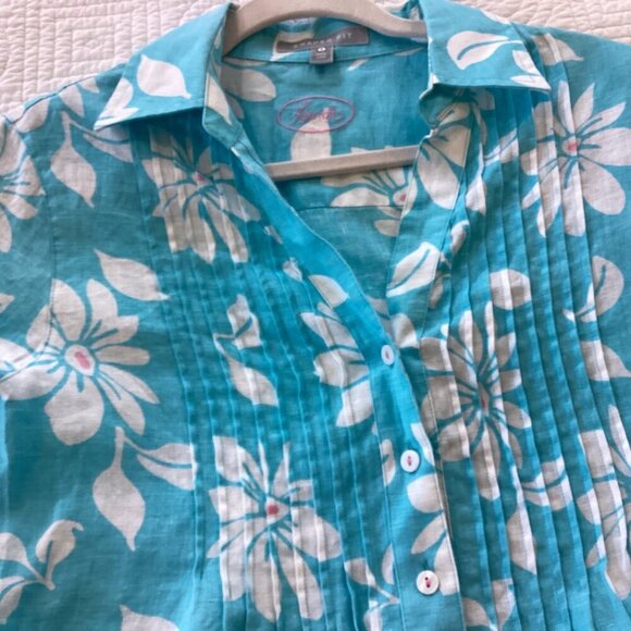 Foxcroft Womens Shaped Fit 100% Linen Floral Button-Down Shirt Size 4 - Picture 9 of 9